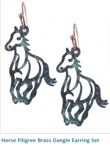 Horse Filigree Brass Dangle Earring Set