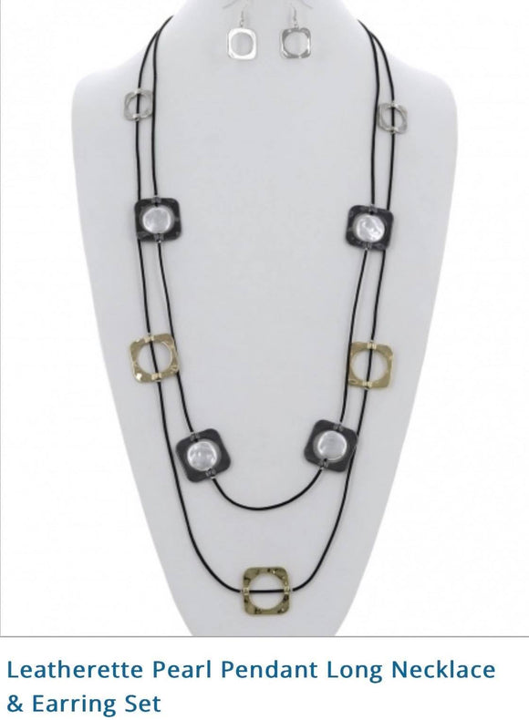 Leatherette pearl Pendant Necklace & earring set