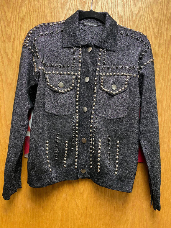 Lightweight Button Front Jacket with Lots of Bling - One Size