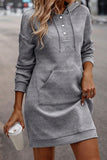 Texture Half Snap Drawstring Hooded Dress