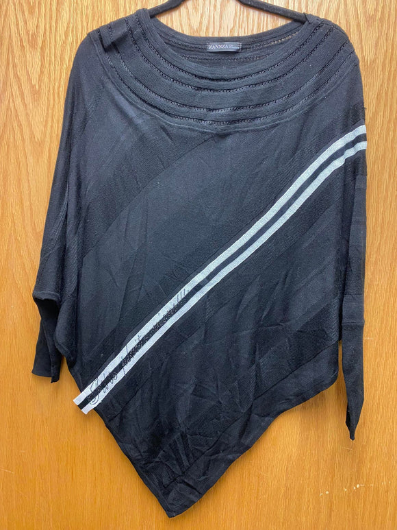 Black Sweater with Diagonal Stripe and Dolman Sleeves - One Size