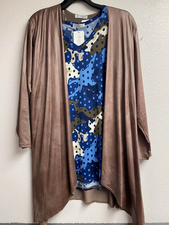 Magna taupe Leatherette cardigan set