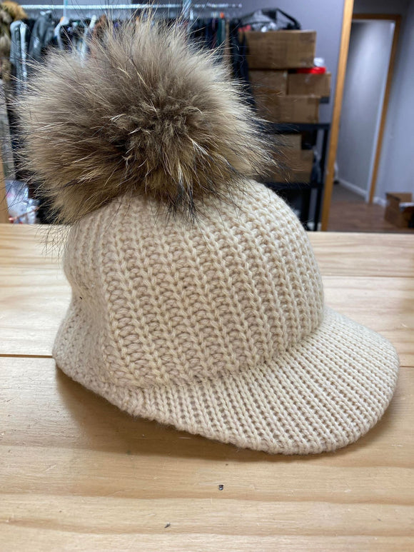 Brimmed Hat with Fox Fur Pom