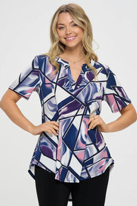 Short Sleeve Terra Top in Purple Window Pane Print