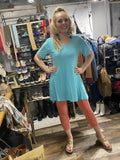 Short Sleeve V-Neck Tunic Light Turquoise - Magna