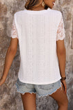 Eyelet Round Neck Short Sleeve T-Shirt