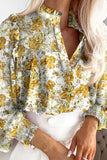 Ruffled Smocked Floral Lantern Sleeve Shirt