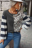 Leopard Striped Round Neck Long Sleeve Tee