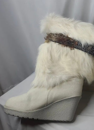 Wedge Goat Fur Boot White/ true to size