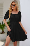 Ruched Square Neck Puff Sleeve Mini Dress