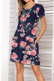 Printed Round Neck Short Sleeve Mini Dress with Pockets
