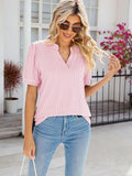 Texture Notched Short Sleeve Blouse