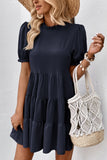 Puff Sleeve Tie Back Tiered Dress