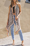 Printed Open Front Sleeveless Cardigan