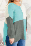 Plus Size Color Block Round Neck Sweater
