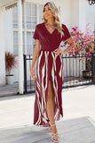 Smocked High-Low Printed Surplice Dress