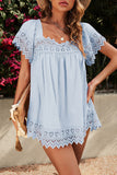 Lace Detail Square Neck Short Sleeve Blouse