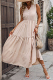 Decorative Button Notched Tiered Dress