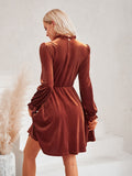 Long Flounce Sleeve A-Line Dress