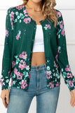 Woven Right Floral Button Front Round Neck Cardigan