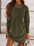 Ruched Round Neck Long Sleeve Dress