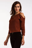 Double Take Round Neck Cold-Shoulder Ribbed Sweater