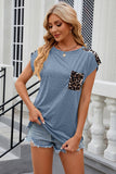 Leopard Round Neck Cap Sleeve T-Shirt