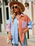Color Block Button Up Collared Neck Shirt