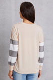 Striped Exposed Seam Buttoned T-Shirt
