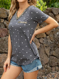 Glitter V-Neck Short Sleeve Tee Shirt
