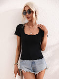 Scalloped Hem Square Neck Knit Top