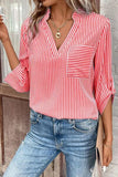 Striped Notched Roll-Tab Sleeve Shirt