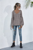 V-Neck Long Sleeve Dropped Shoulder Knit Top