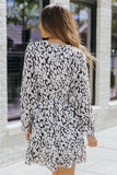 Printed Tie-Waist Long Flounce Sleeve Dress
