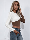 Croopped Contrast Color Round Neck Short Sleeve Tee
