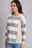 Striped Exposed Seam Buttoned T-Shirt