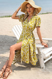Floral Surplice Neck Short Sleeve Dress