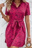 Dotted Short Sleeve Tie Belt Dress