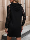 Lace Trim Long Sleeve Hooded Dress