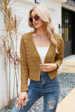 Open Front Cuffed Cropped Cardigan