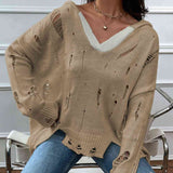 Distressed Slit Drop Shoulder Hooded Sweater