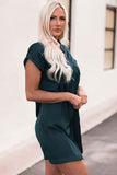 Notched Neck Cuffed Sleeve Mini Dress