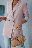Double Take Double-Breasted Padded Shoulder Blazer with Pockets
