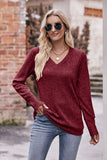 V-Neck Long Sleeve Ribbed Top
