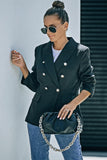 Double Take Double-Breasted Padded Shoulder Blazer