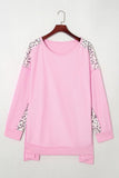Plus Size Animal Print Exposed Seam Long Sleeve Sweatshirt