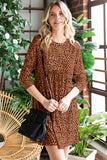 Printed Round Neck Long Sleeve Dress