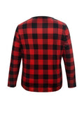 Plus Size Plaid Notched Buttoned Long Sleeve T-Shirt