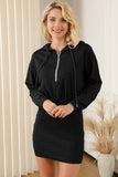Half Zip Drawstring Hooded Mini Dress