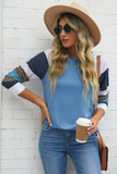 Double Take Color Block Curved Hem Long Sleeve Tee